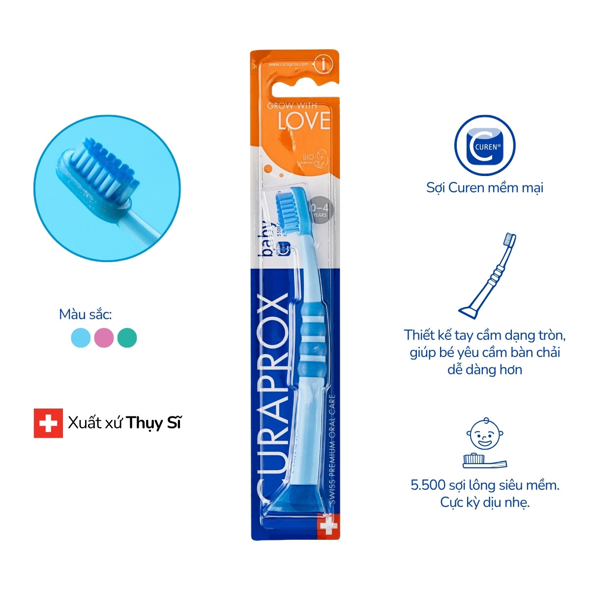 Bàn chải đánh răng Curaprox Baby cho bé từ 0 – 4 tuổi