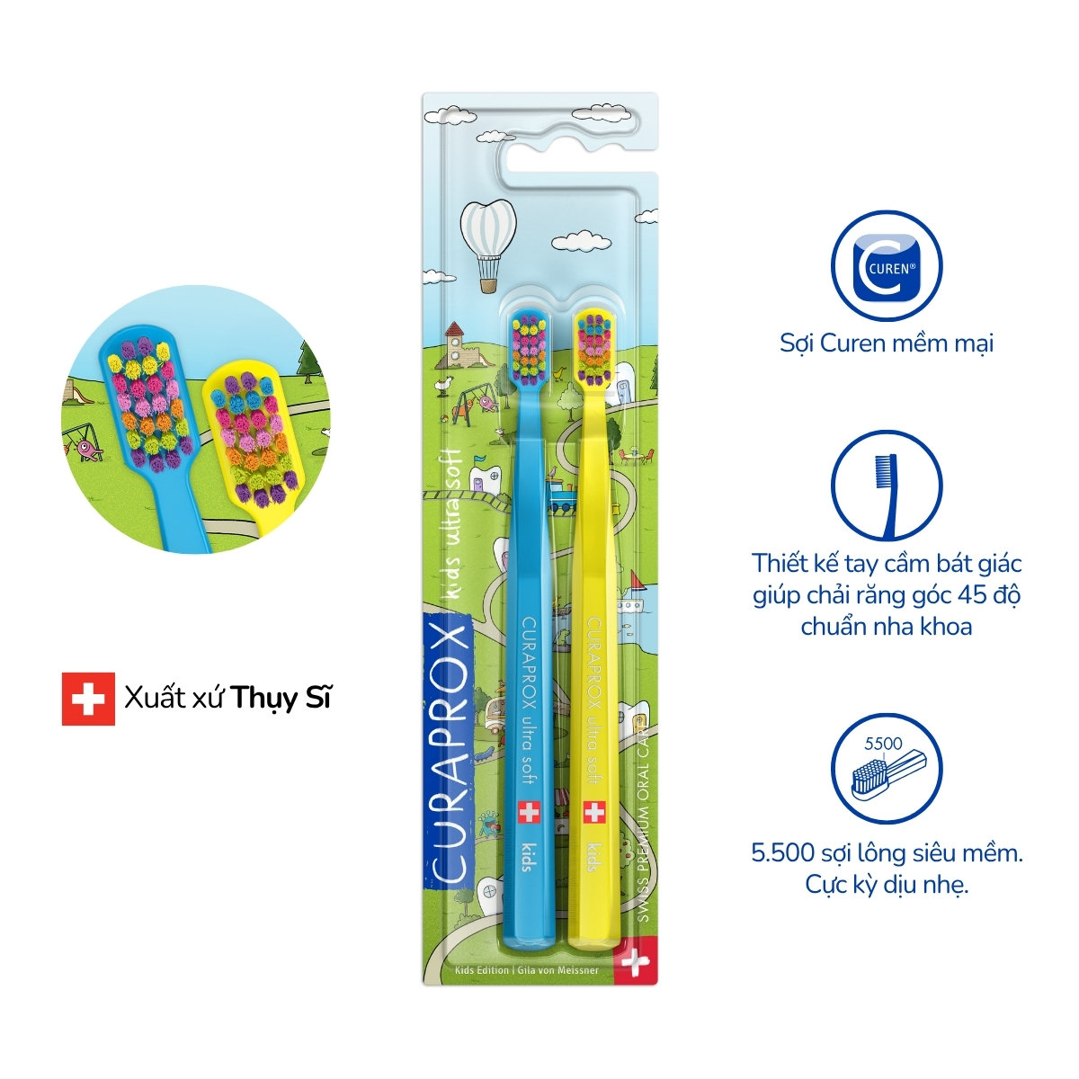 Curaprox CS Kids bản đặc biệt 2025 – Bộ 2 bàn chải cho bé 4 12 tuổi